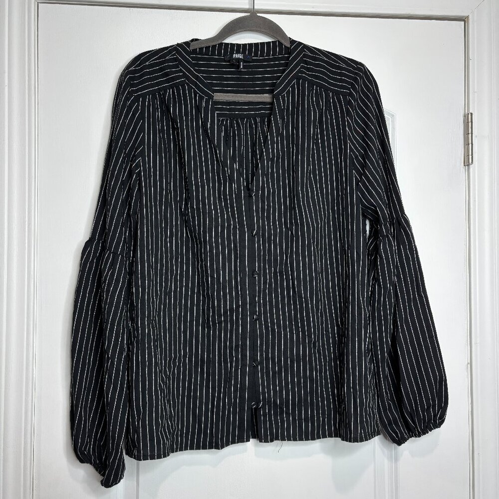 Paige Black and White Pinstripe Balloon Sleeve Blouse Size Medium